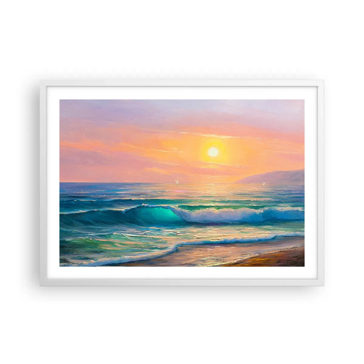 Poster in een witte lijst - Een turquoise lied van de golven - 70x50 cm