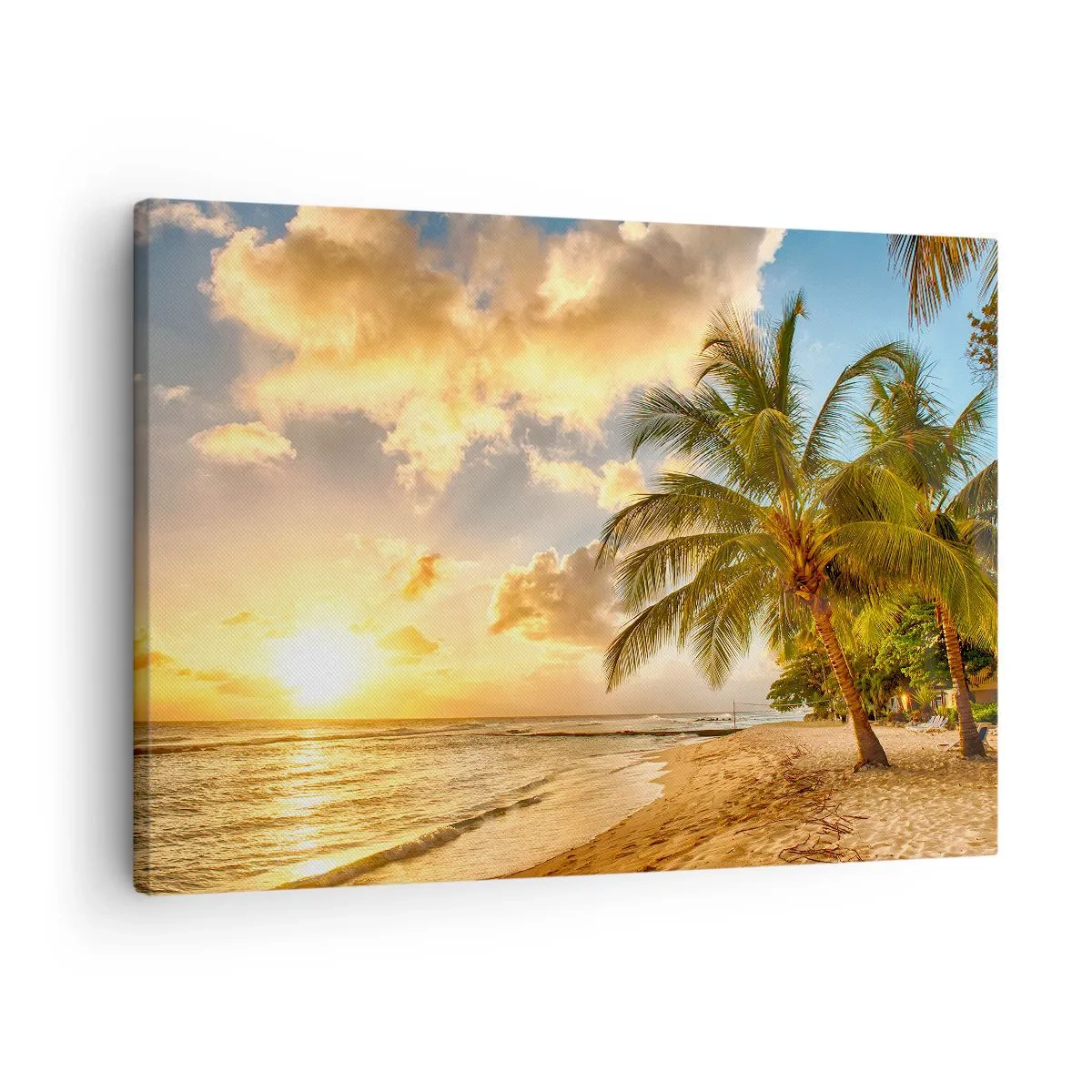 Schilderen op canvas - Strand met palmbomen en een zonsondergang over de oceaan - 70x50cm - Eeuwige zomer, altijd vakantie - Moderne wanddecoratie voor woonkamer en slaapkamer ARTTOR