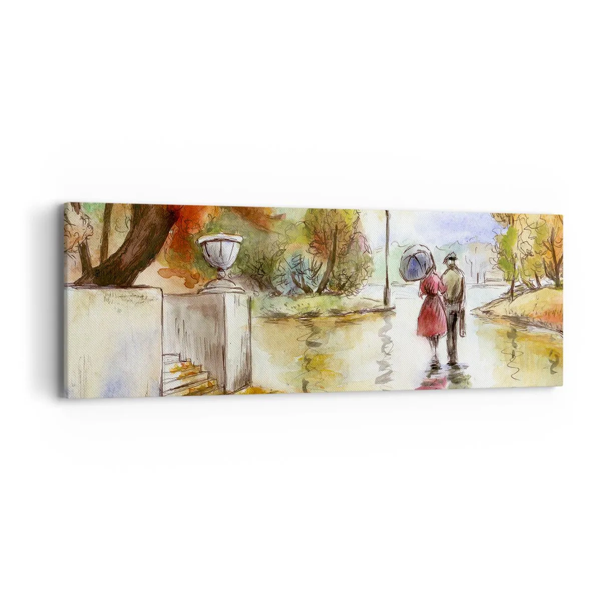 Schilderen op canvas - Romantische herfst in het park - 90x30 cm