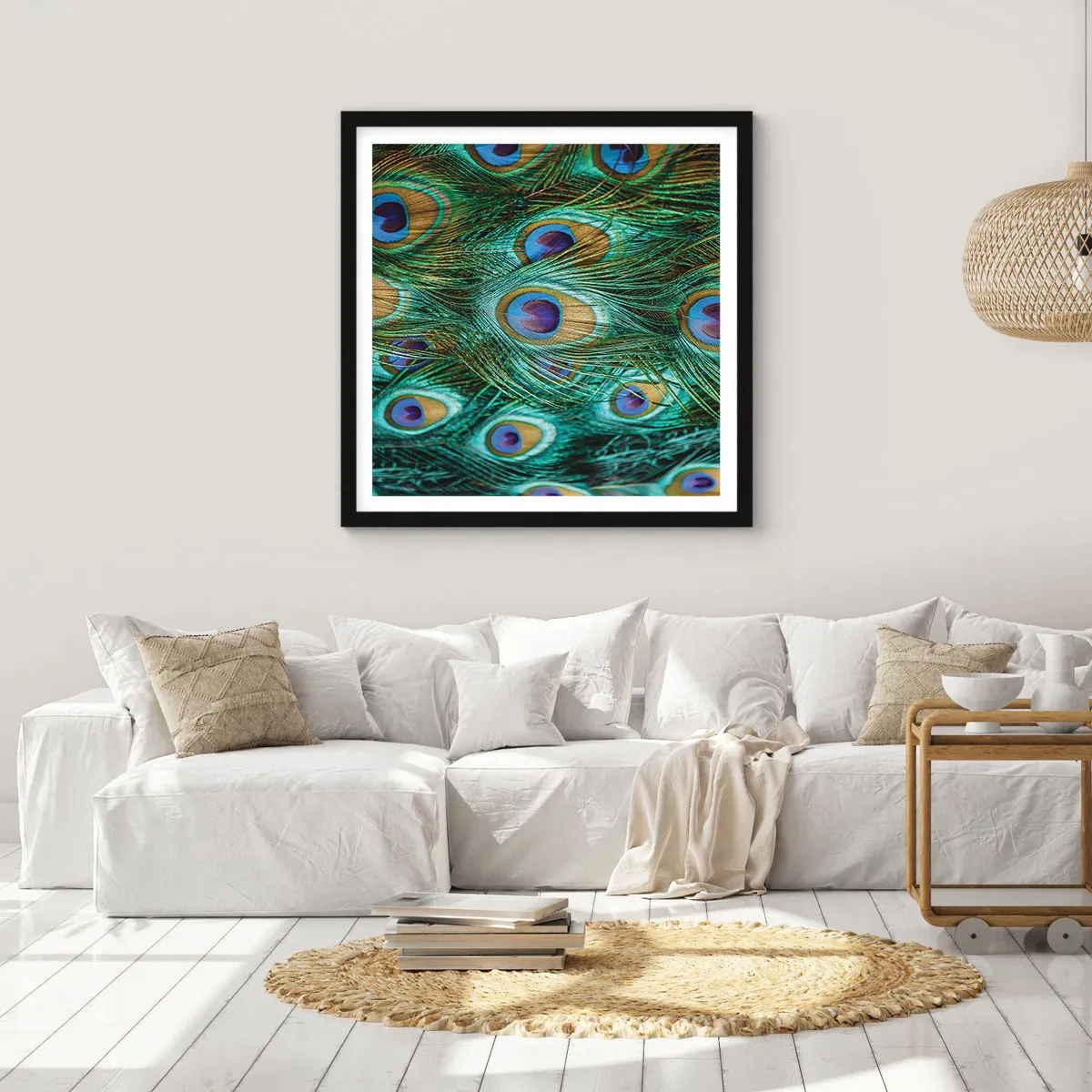 Poster in een zwarte lijst - Een pauwenooglook - 30x30 cm