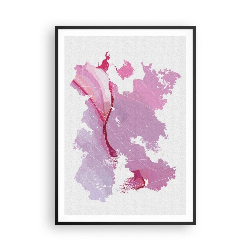 Poster in een zwarte lijst - Kaart van de roze wereld - 70x100 cm