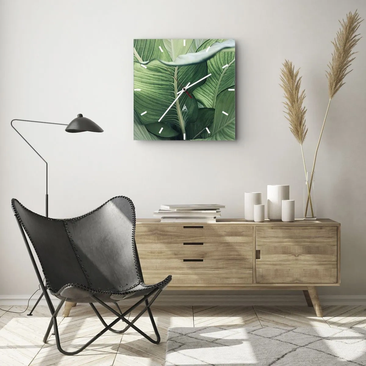 Wandklok - Klok - Intens groen leven - 30x30 cm