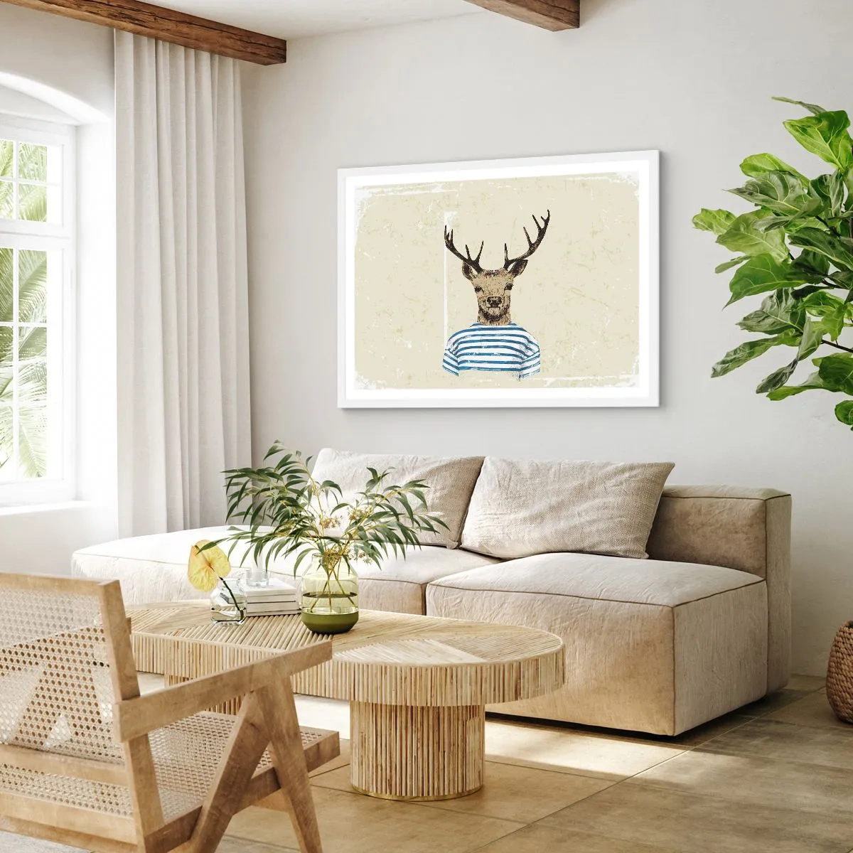 Poster in een witte lijst - Omdat ik van gestreepte t-shirts hou! - 100x70 cm