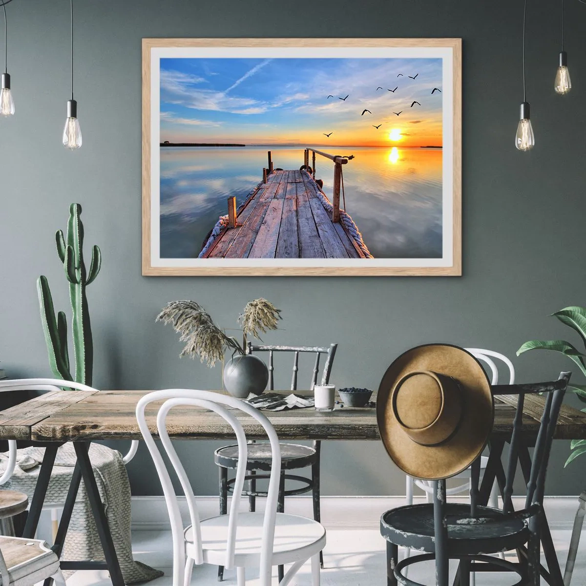 Een poster in een licht eiken lijst - Loop recht naar de zon - 91x61 cm