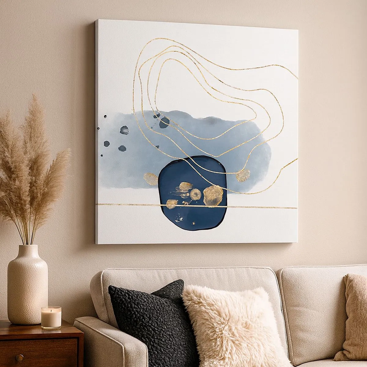 Schilderen op canvas - Blauw en goud fantasie - 30x30 cm