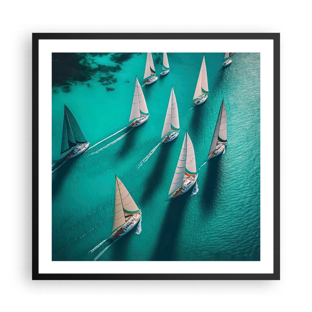 Poster in een zwarte lijst - In een wedstrijd met de wind - 60x60 cm