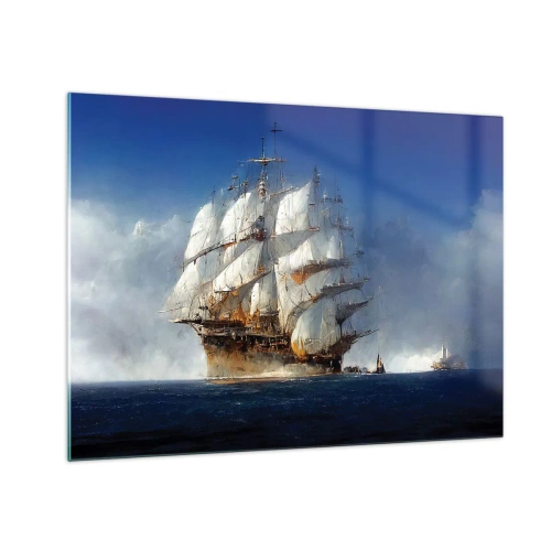 Schilderen op glas - Een zeilschip op volle zee te midden van zeemist - 70x50cm - The great glory! - Moderne wanddecoratie voor woonkamer en slaapkamer ARTTOR