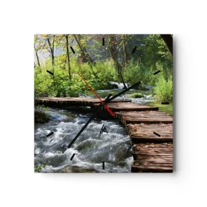Wandklok - Klok - Boven de schuimige waterval - 40x40 cm