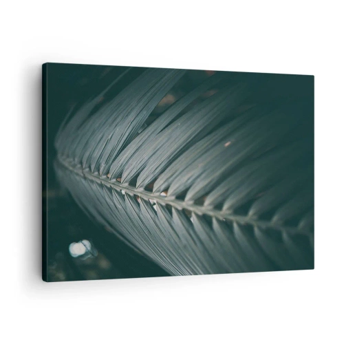 Schilderen op canvas - Close-up van een donker palmbladdetail - 70x50cm - De precisie van de natuur - Moderne wanddecoratie voor woonkamer en slaapkamer ARTTOR