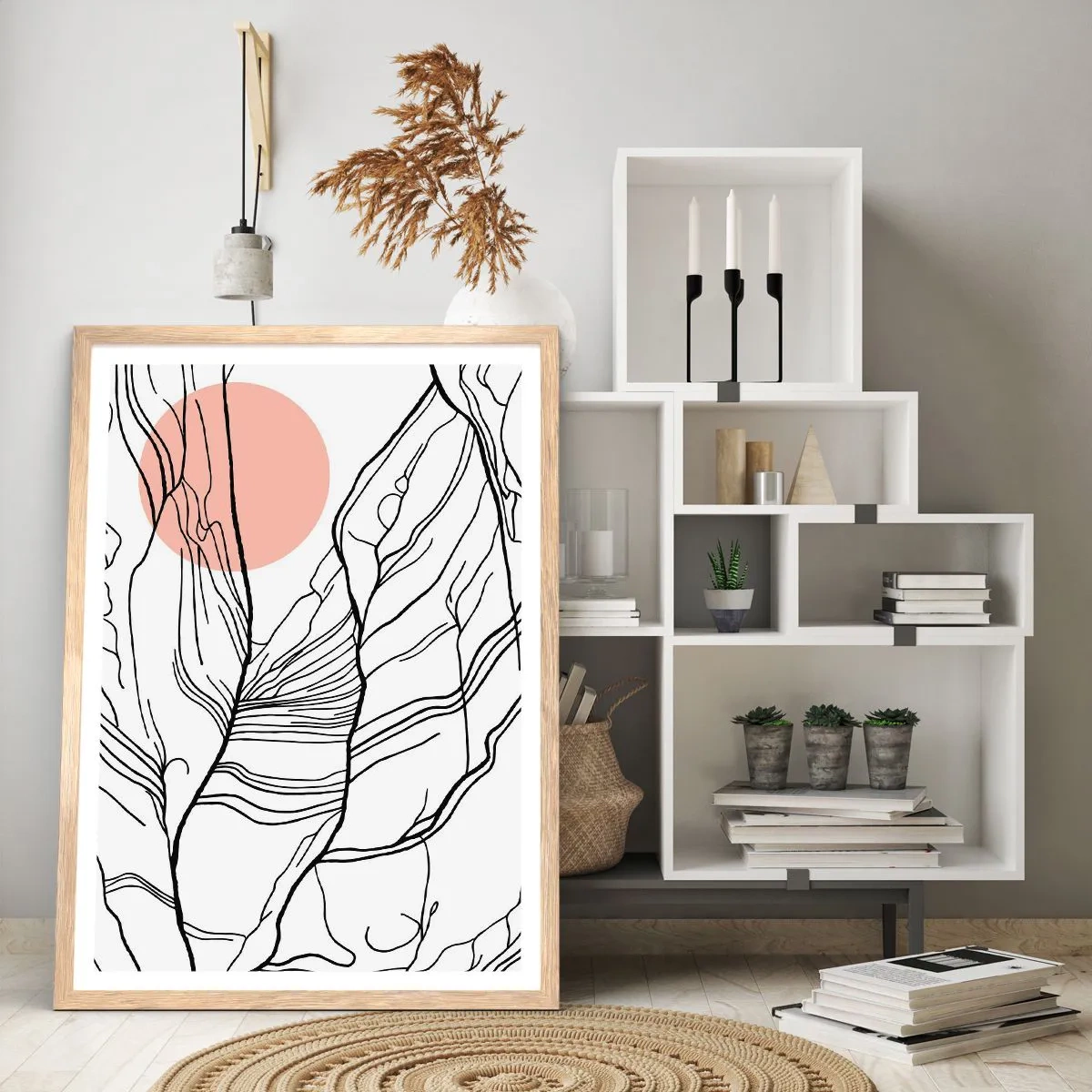 Een poster in een licht eiken lijst - In een web van twijgen - 70x100 cm