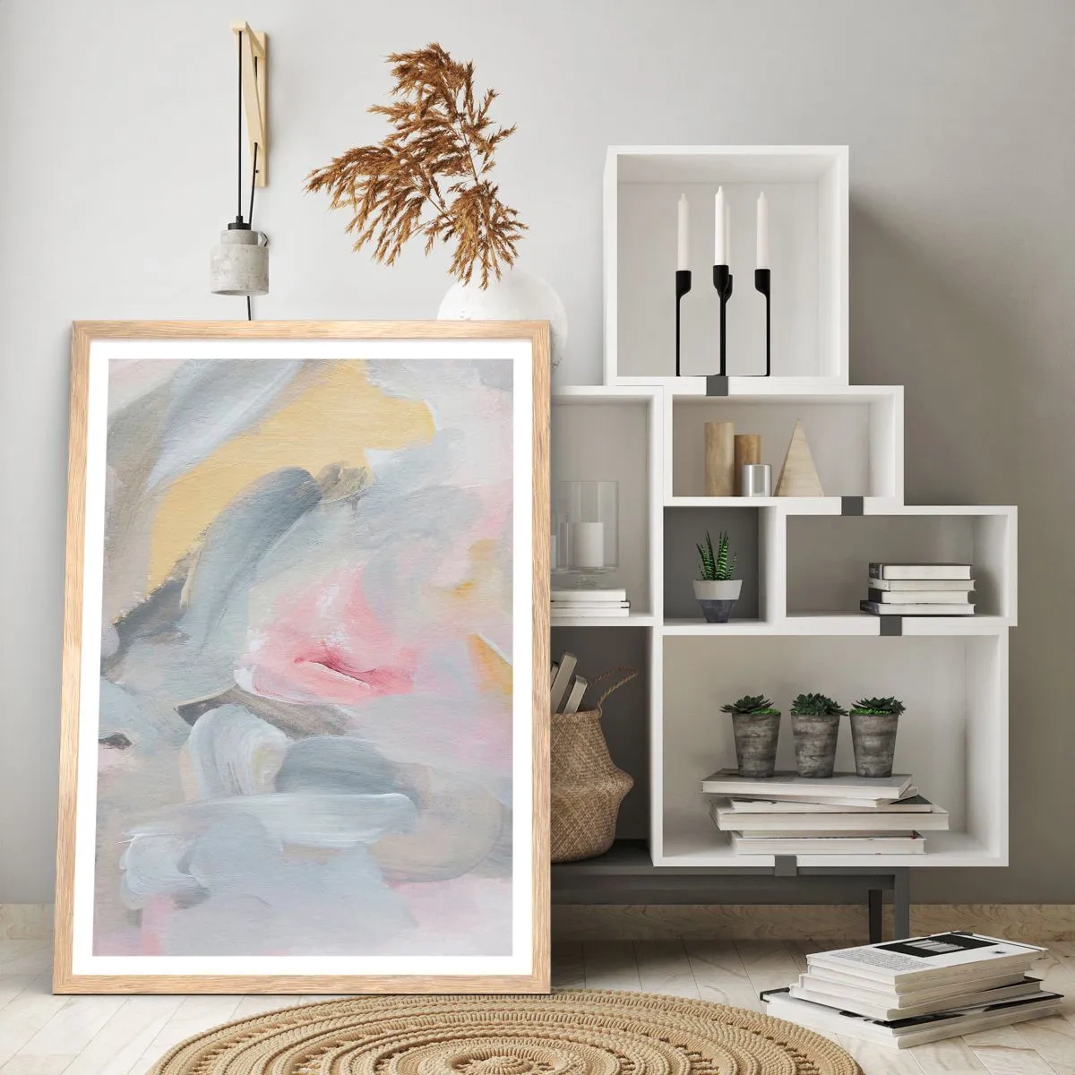 Een poster in een licht eiken lijst - In een pastelkleurige wereld - 61x91 cm
