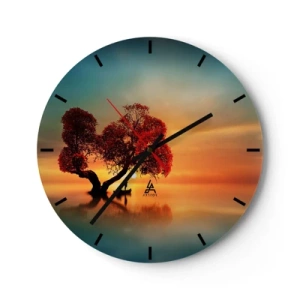 Wandklok - Klok - Hartvormige boom op het water bij zonsondergang - 30x30cm - Afstanders en de stilte van de wereldlozen - Moderne wanddecoratie voor woonkamer, keuken en slaapkamer ARTTOR