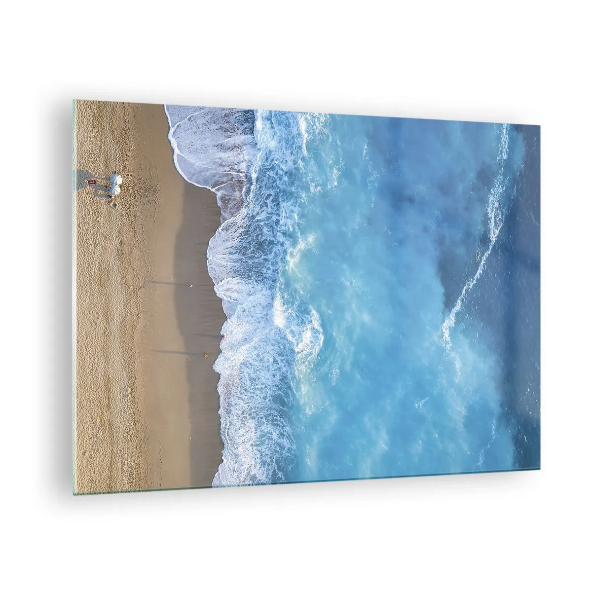 Schilderen op glas - Luchtfoto van het strand en de brekende golven - 70x50cm - De kracht van blauw - Moderne wanddecoratie voor woonkamer en slaapkamer ARTTOR