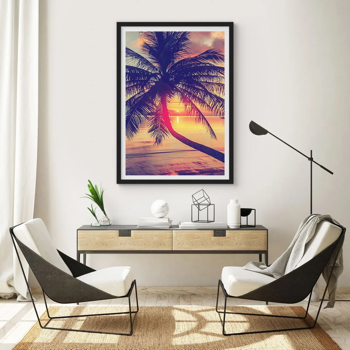Poster in een zwarte lijst - Avond onder de palmbomen - 40x50 cm