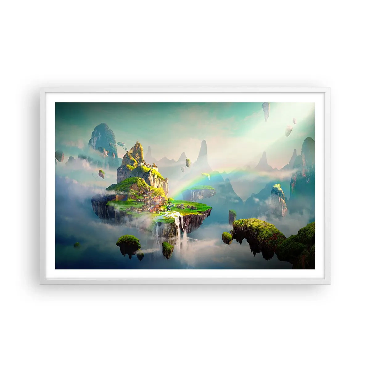 Poster in een witte lijst - Midden in de lucht - gelukkige eilanden - 91x61 cm