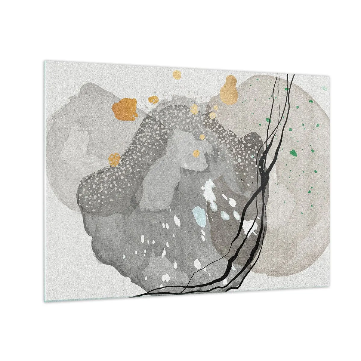 Schilderen op glas - Organische vormen en vlekken in gedempte kleuren met details - 70x50cm - Organische compositie - Moderne wanddecoratie voor woonkamer en slaapkamer ARTTOR