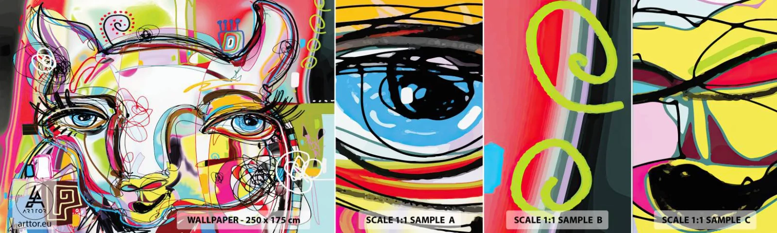 Fotobehang Monster Zelfklevend Deluxe Sticker - De rijkdom van het middelbare schooldiploma van de kat - Abstractie, Deel, Grafisch - 100x30 cm