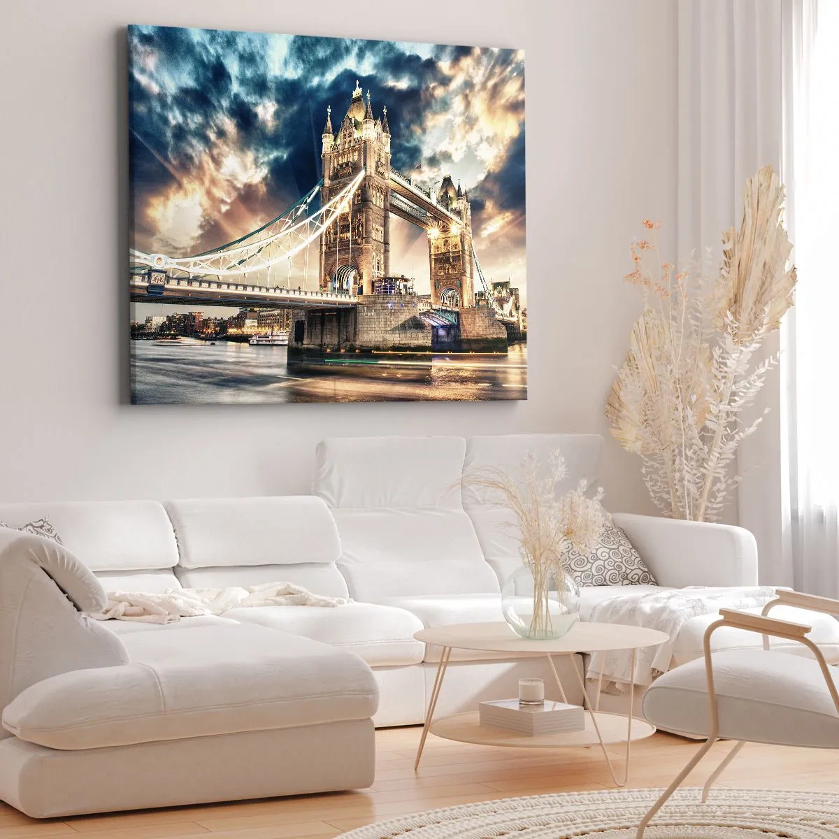 Schilderen op canvas - Tower Bridge bij schemering tegen een dynamische lucht - 70x50cm - Victoriaans rijksmonument - Moderne wanddecoratie voor woonkamer en slaapkamer ARTTOR