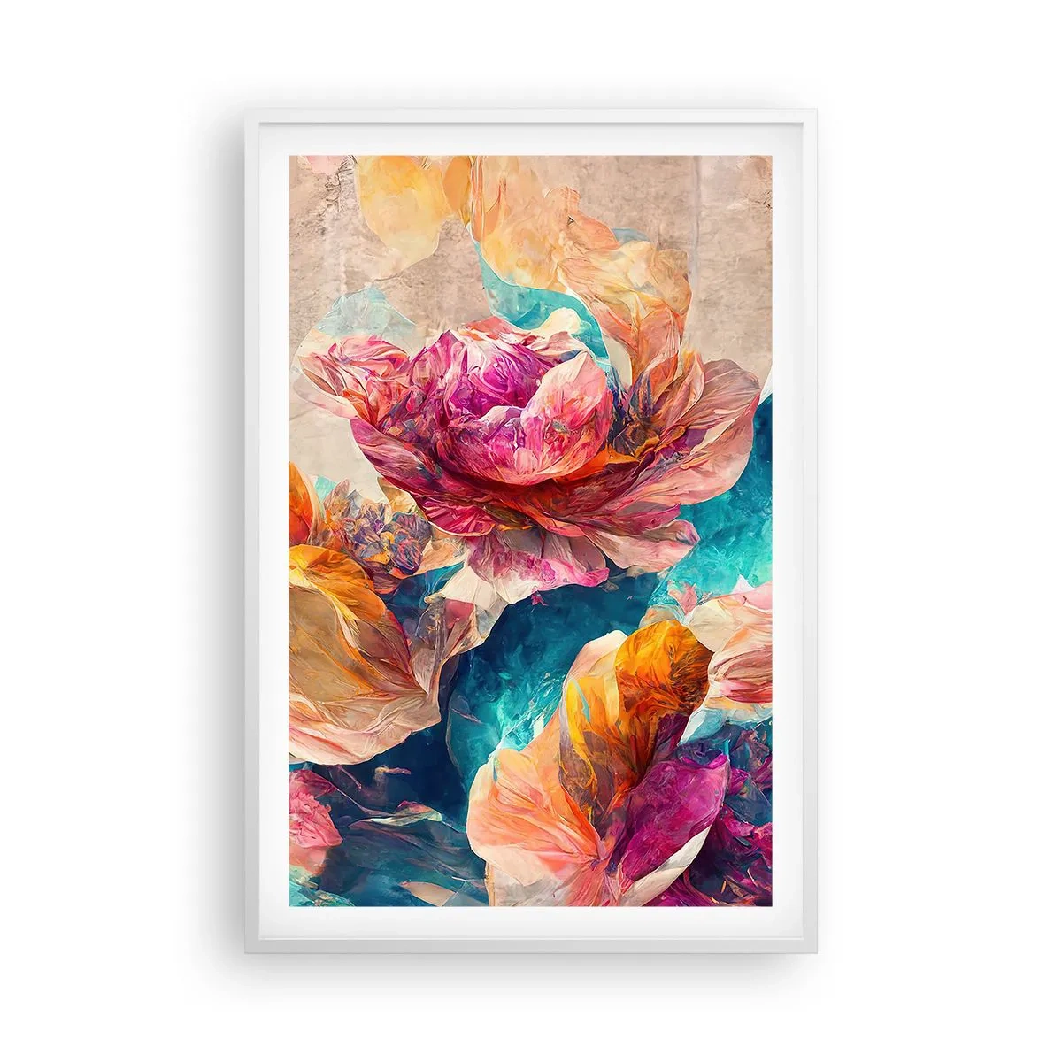 Poster in een witte lijst - Kleurrijke pracht van het boeket - 61x91 cm