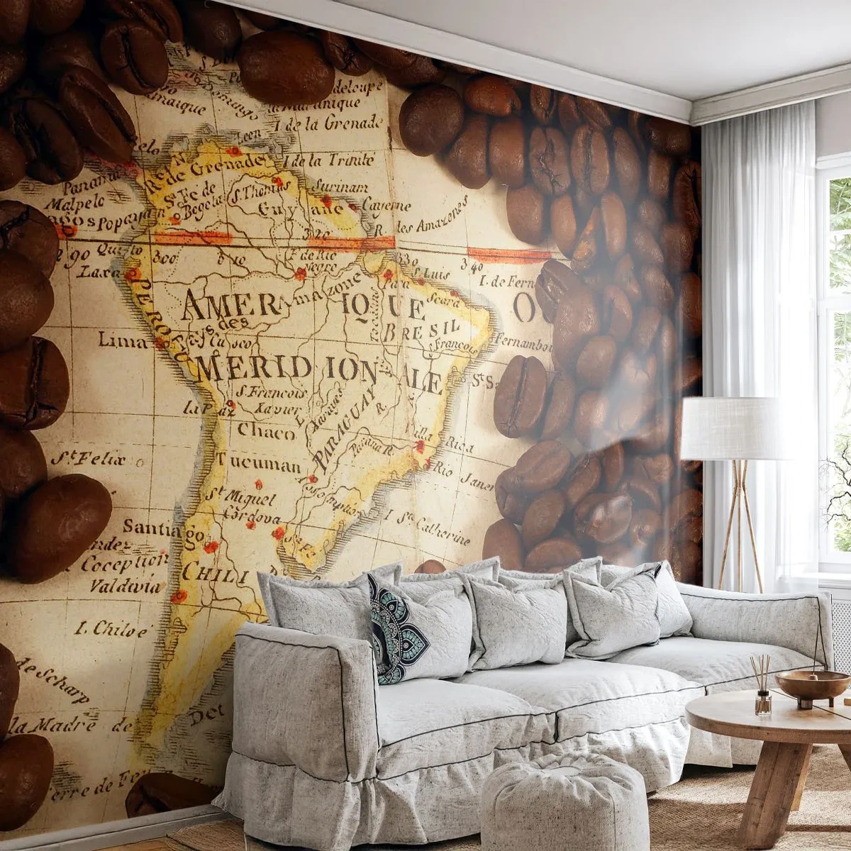 Zelfklevend Fotobehang Deluxe Sticker - Waar komt de beste koffie vandaan? - Wereldkaarten, Koffie, Amerika - 250x175 cm