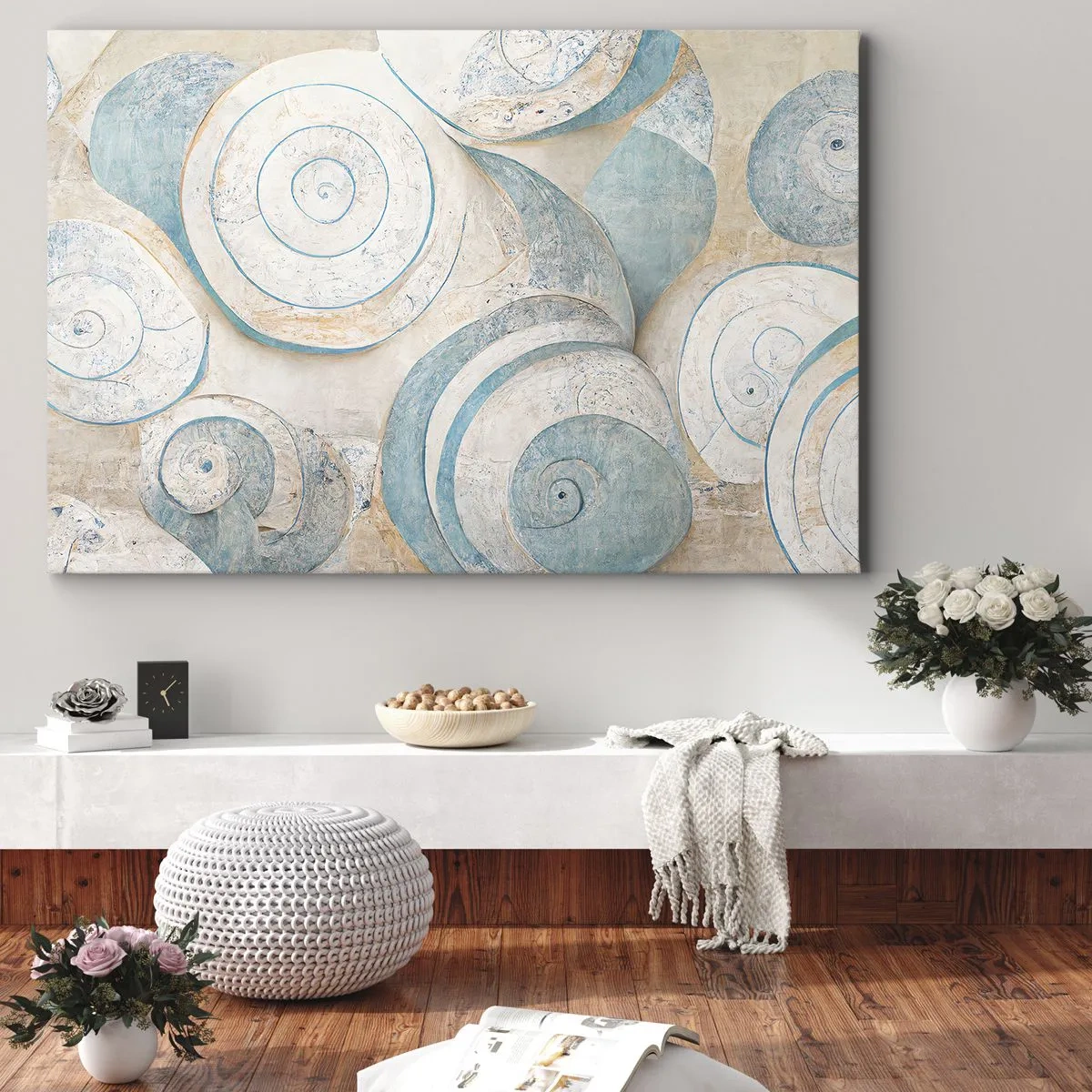 Schilderen op canvas - Abstracte schelpen in pasteltinten - 70x50cm - Wat zit er in de schelp? - Moderne wanddecoratie voor woonkamer en slaapkamer ARTTOR