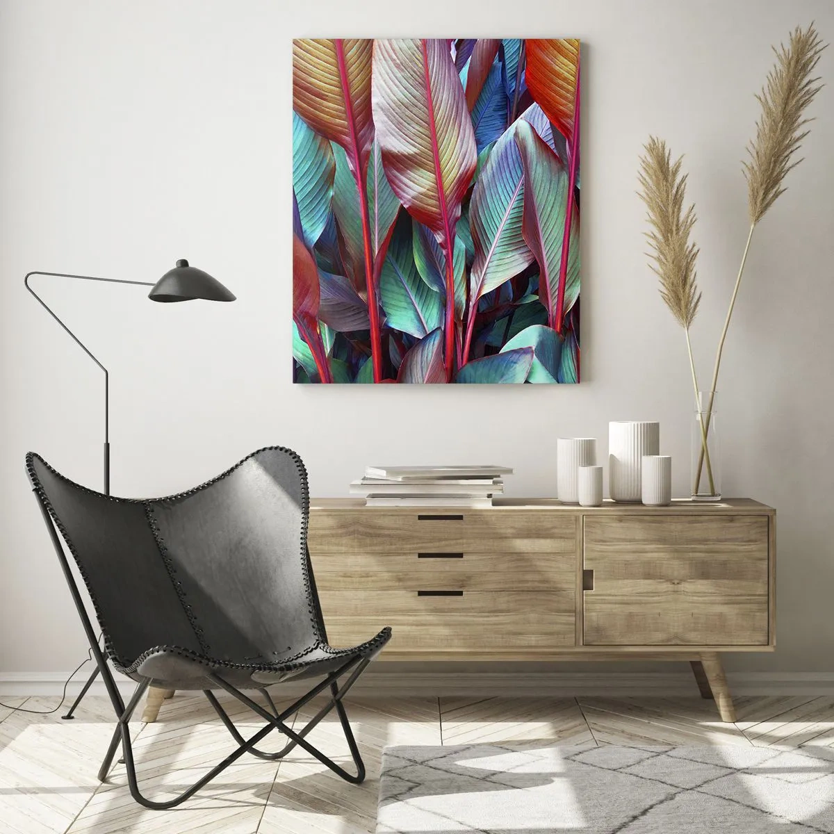 Schilderen op glas - Een kleurrijk struikgewas - 50x70 cm