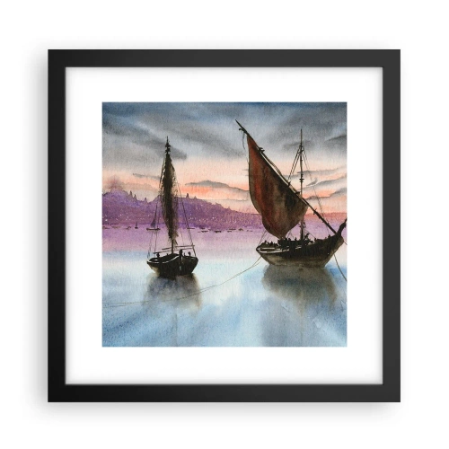 Poster in een zwarte lijst - Avond in de haven - 30x30 cm