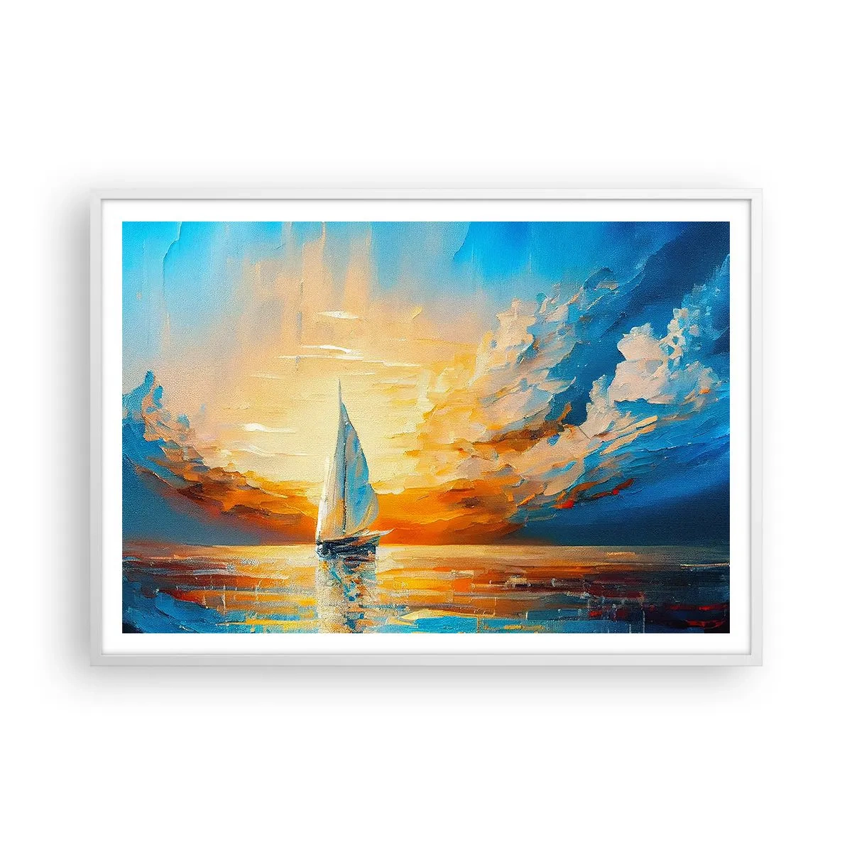 Poster in een witte lijst - Zeilen in goud - 100x70 cm
