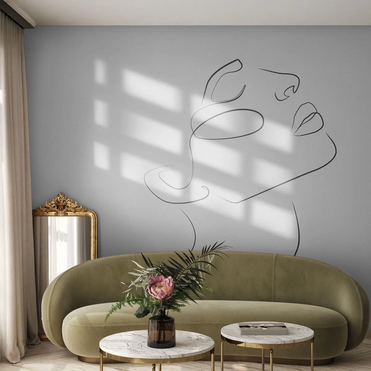 Zelfklevend Fotobehang Deluxe Sticker - De wendingen van dromen - Het gezicht van de vrouw, Portret van een vrouw, Grafisch - 300x210 cm