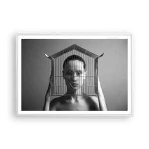 Poster in een witte lijst - Een ietwat surrealistisch portret - 100x70 cm