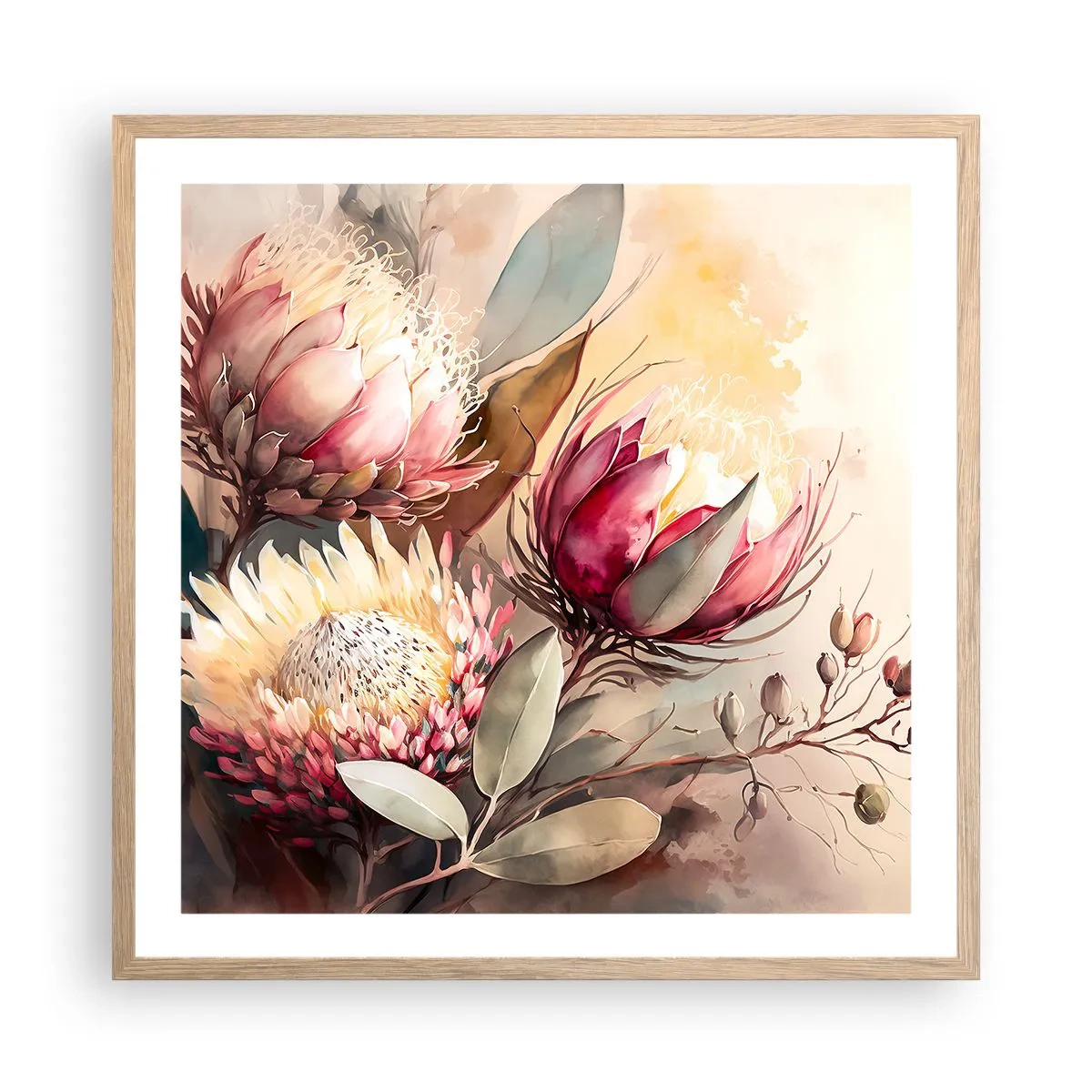 Een poster in een licht eiken lijst - In profiel en en face - 60x60 cm