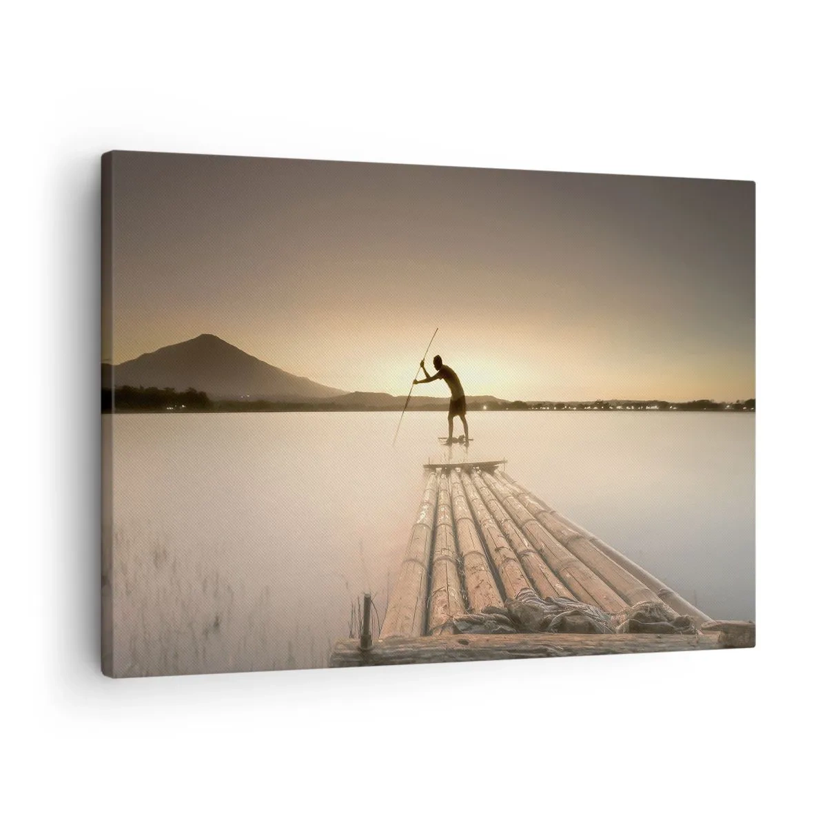 Schilderen op canvas - Man op een vlot bij zonsondergang - 70x50cm - Voor het slapen gaan - Moderne wanddecoratie voor woonkamer en slaapkamer ARTTOR