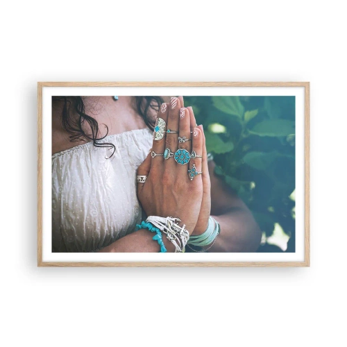 Een poster in een licht eiken lijst - Welkom in het centrum van het zijn - 91x61 cm