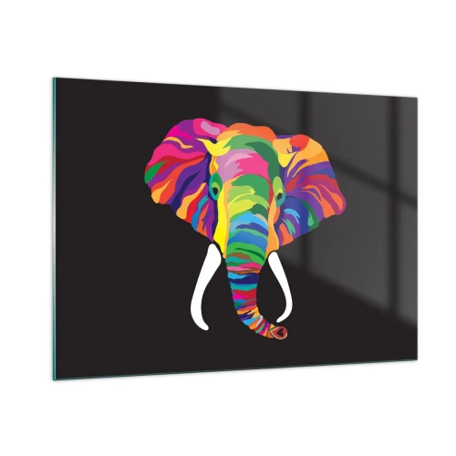 Schilderen op glas - De olifant die ervan hield om in de regenboog te baden - 100x70 cm