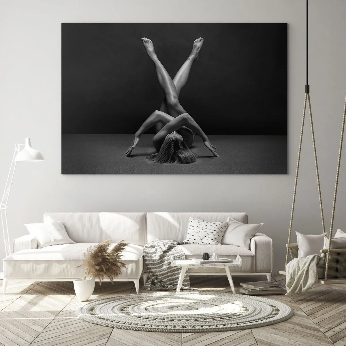 Schilderen op glas - Vrouwelijk naakt in een geometrische lichaamscompositie - 70x50cm - De geometrie van naaktheid - Moderne wanddecoratie voor woonkamer en slaapkamer ARTTOR