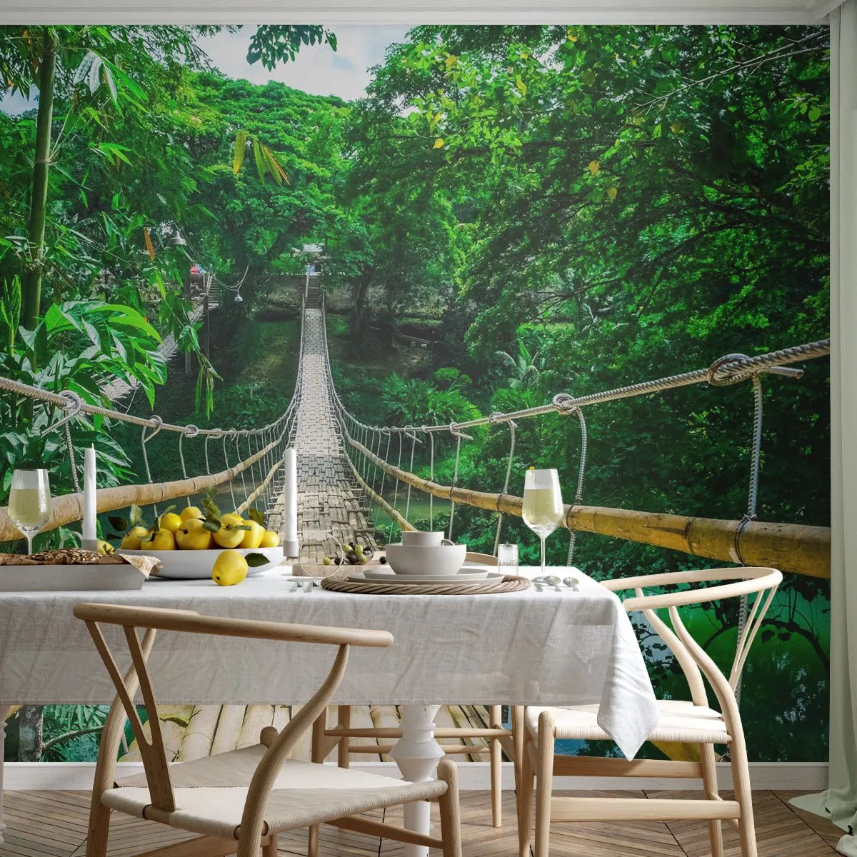 Zelfklevend Fotobehang Deluxe Sticker - Apenbrug over de green - Landschap, Oerwoud, Filippijnen - 250x175 cm