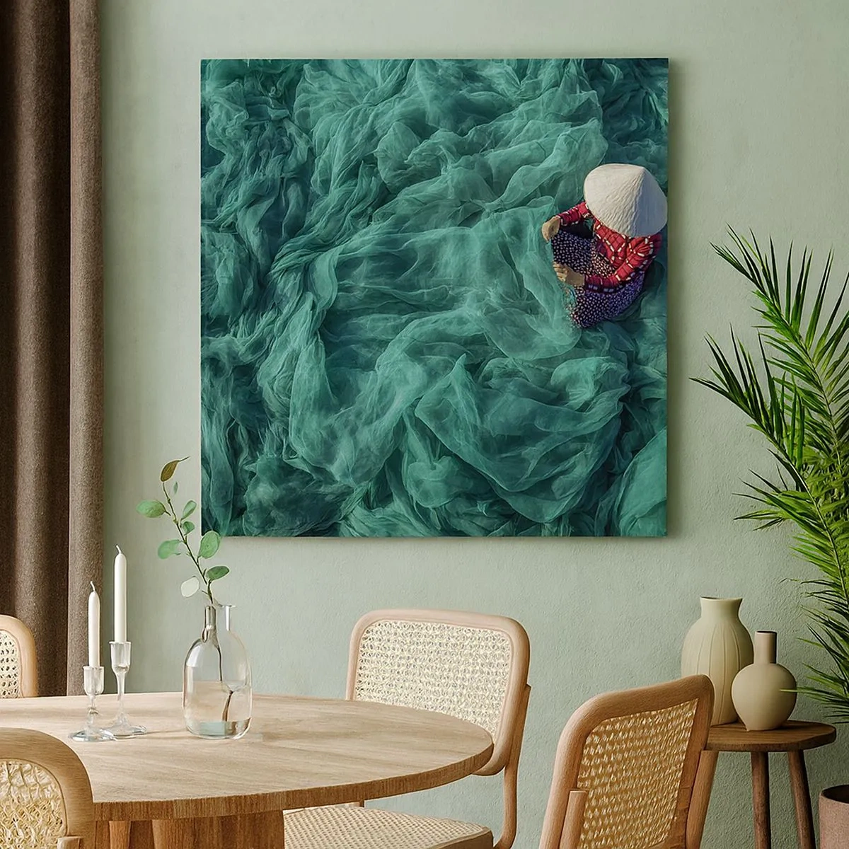 Schilderen op canvas - In een zee van netten - 30x30 cm