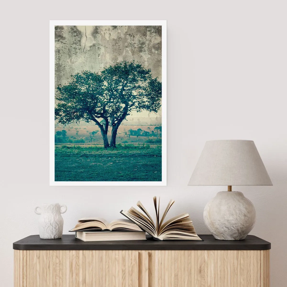 Poster - Een appelboom op een blauw veld? - 61x91 cm