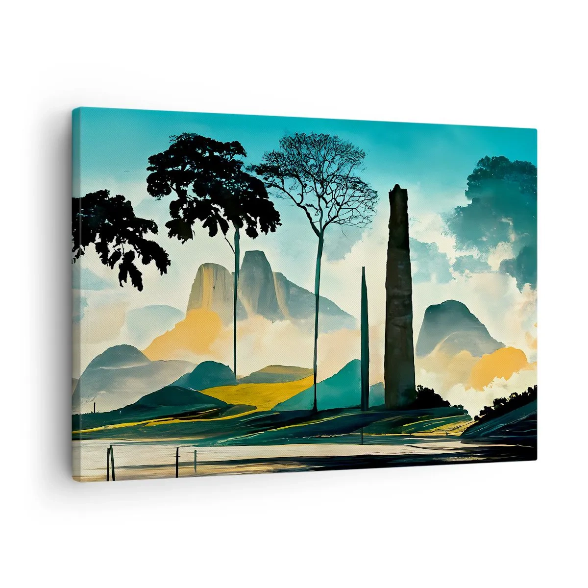 Schilderen op canvas - Een schilderachtig landschap met bomen en bergen op de achtergrond - 70x50cm - Nog hoger en hoger - Moderne wanddecoratie voor woonkamer en slaapkamer ARTTOR