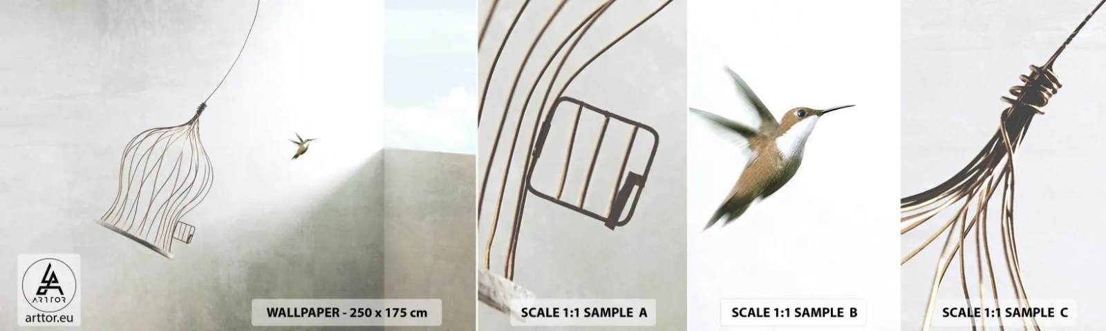 Fotobehang Staaltje Standard Eco - In je element - Abstractie, Vogel, Vogelkooi - 100x30 cm