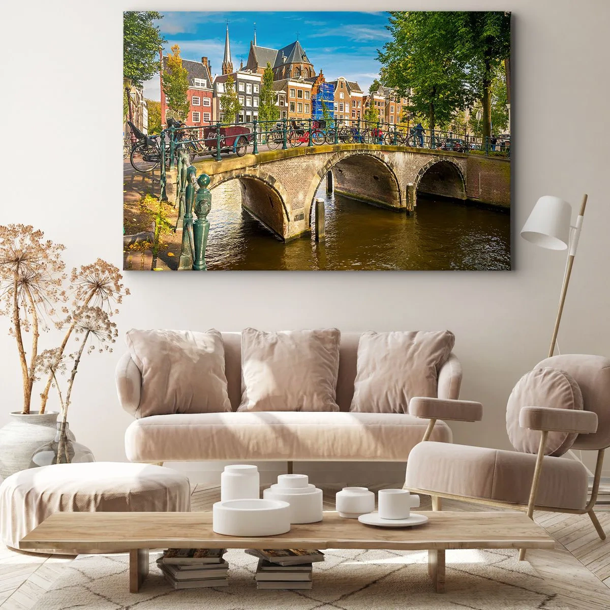 Schilderen op canvas - Lente aan de gracht - 120x80 cm