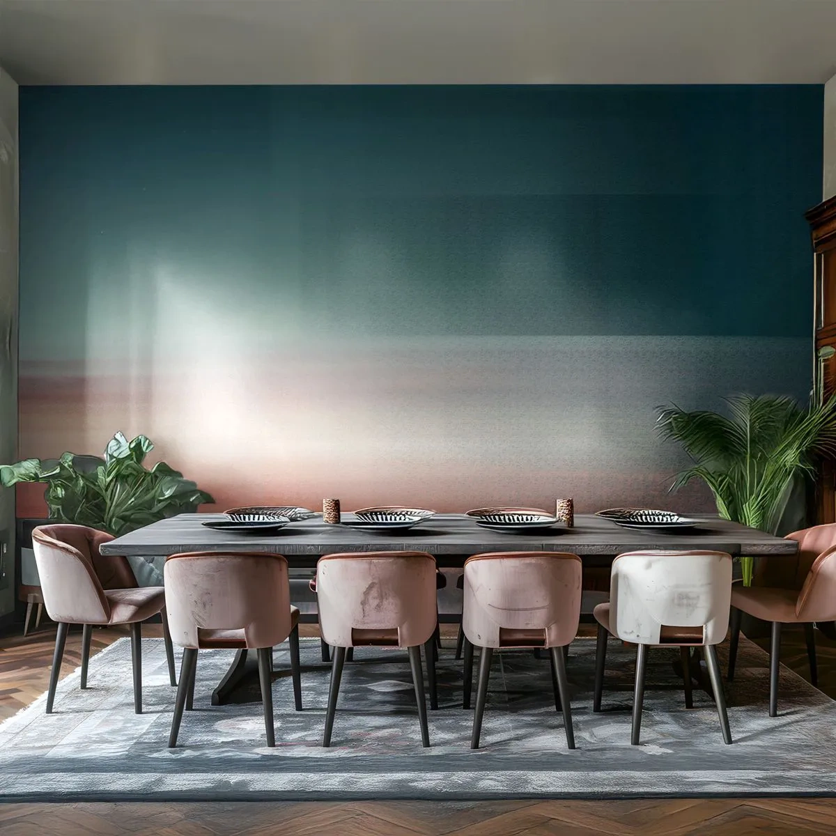 Fotobehang Standard Eco - Zonsondergang met lichtgolven en gradiënteneffect - 100x70cm - Abstractie: golven van licht - Moderne wanddecoratie voor woonkamer en slaapkamer ARTTOR