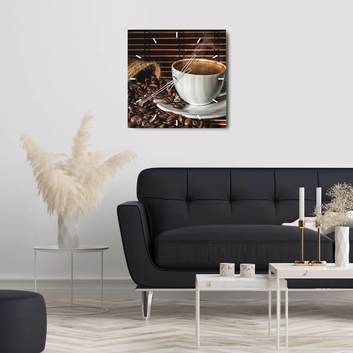 Wandklok - Klok - De zwartheid van steenkool, de helderheid van barnsteen - 40x40 cm