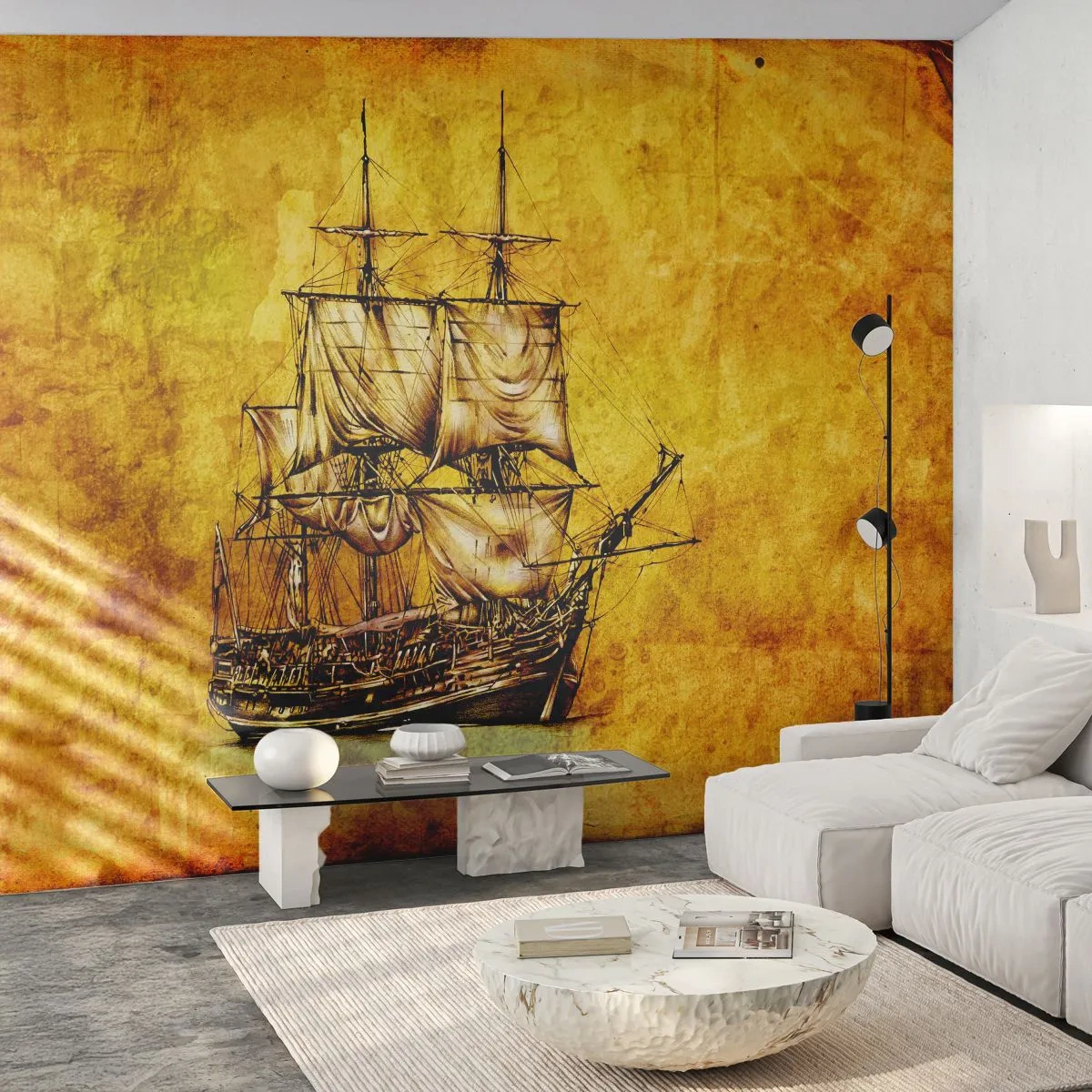 Fotobehang Premium Sand - Richting Tortuga! - Nautisch, Zeeschip, Zeilschip - 400x280 cm