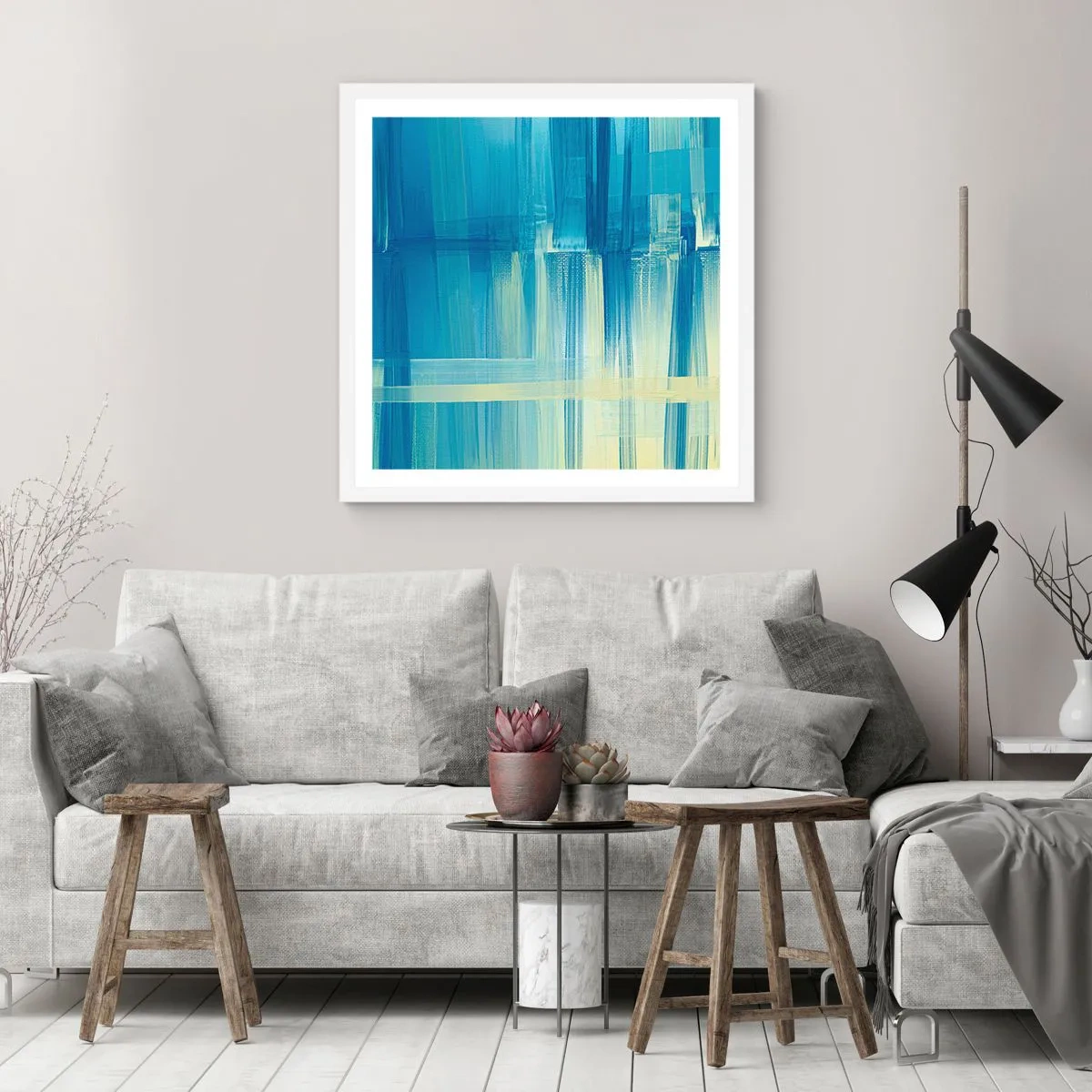 Poster in een witte lijst - Compositie in turkoois - 30x30 cm