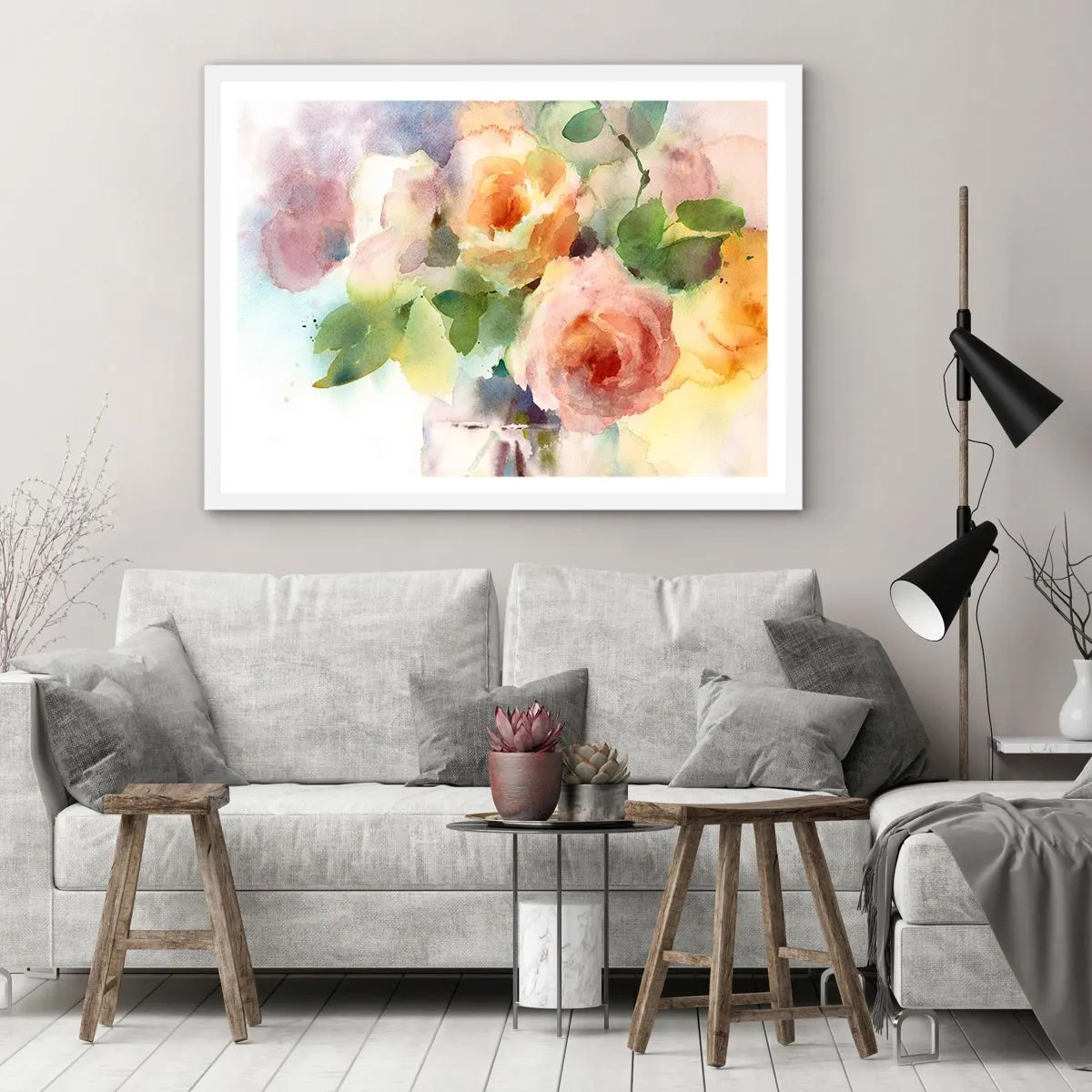 Poster in een witte lijst - Delicaat als aquarel - 100x70 cm