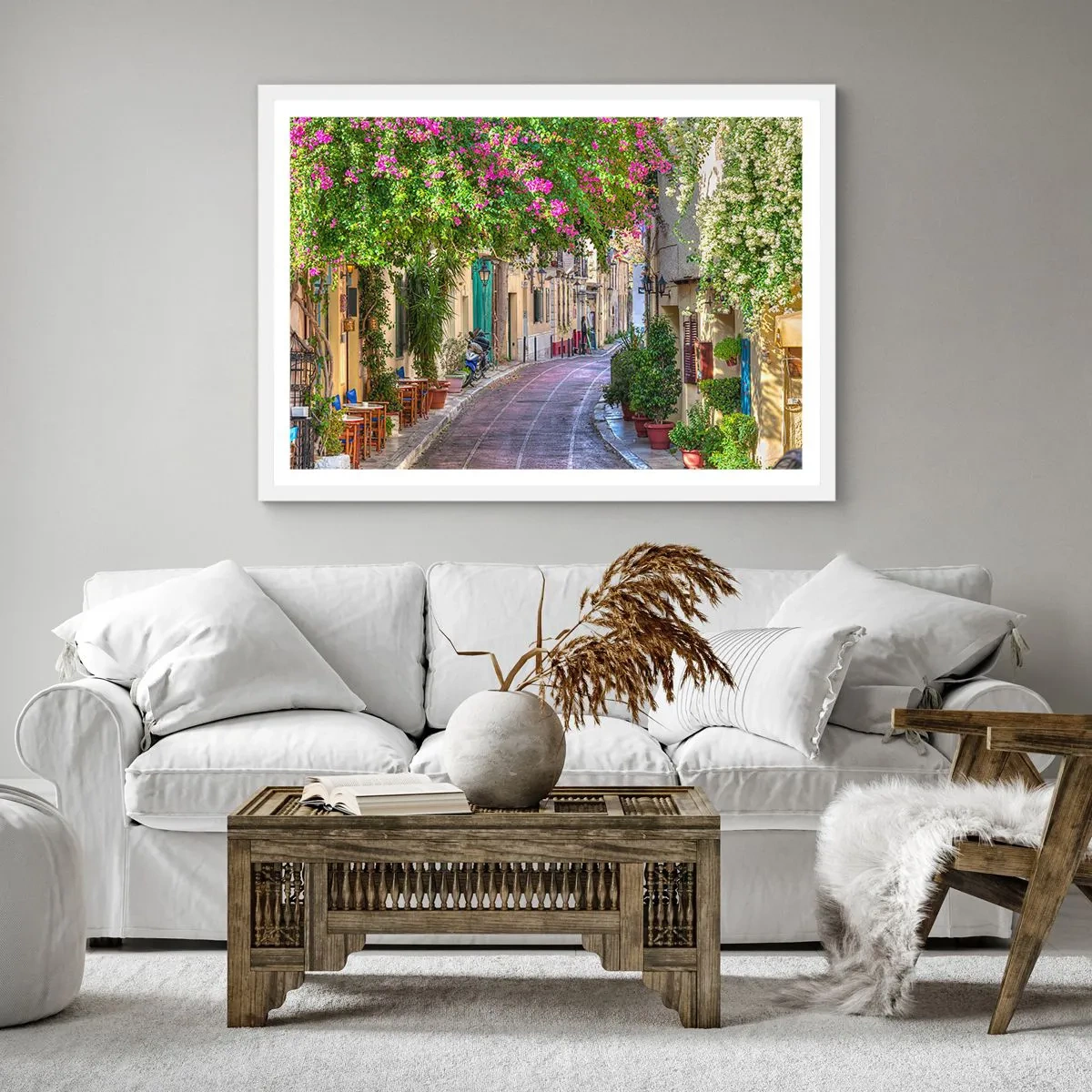 Poster in een witte lijst - Bloeiende steeg - 60x60 cm