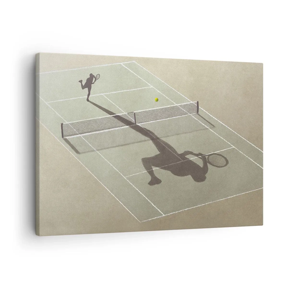 Schilderen op canvas - De schaduw van een tennisser op de baan tijdens een tenniswedstrijd - 70x50cm - Jezelf overwinnen - Moderne wanddecoratie voor woonkamer en slaapkamer ARTTOR