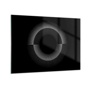 Schilderen op glas - Witte stralen vormen een cirkel op een zwarte achtergrond - 70x50cm - Zwarte zon - Moderne wanddecoratie voor woonkamer en slaapkamer ARTTOR