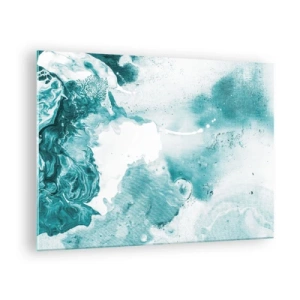 Schilderen op glas - Abstracte blauwe plassen op een glazen achtergrond - 70x50cm - Moerast van blauw - Moderne wanddecoratie voor woonkamer en slaapkamer ARTTOR